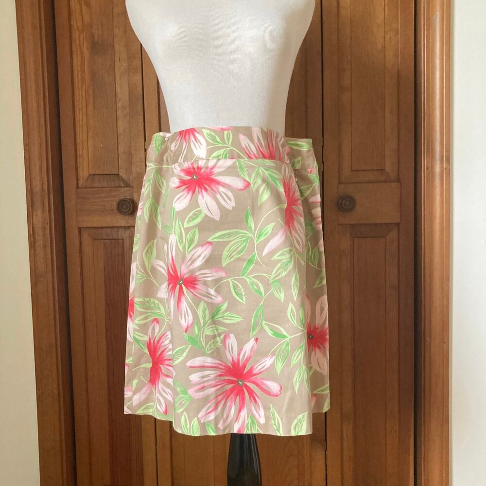 Talbots Beige & Pink Floral Pencil Skirt, 8